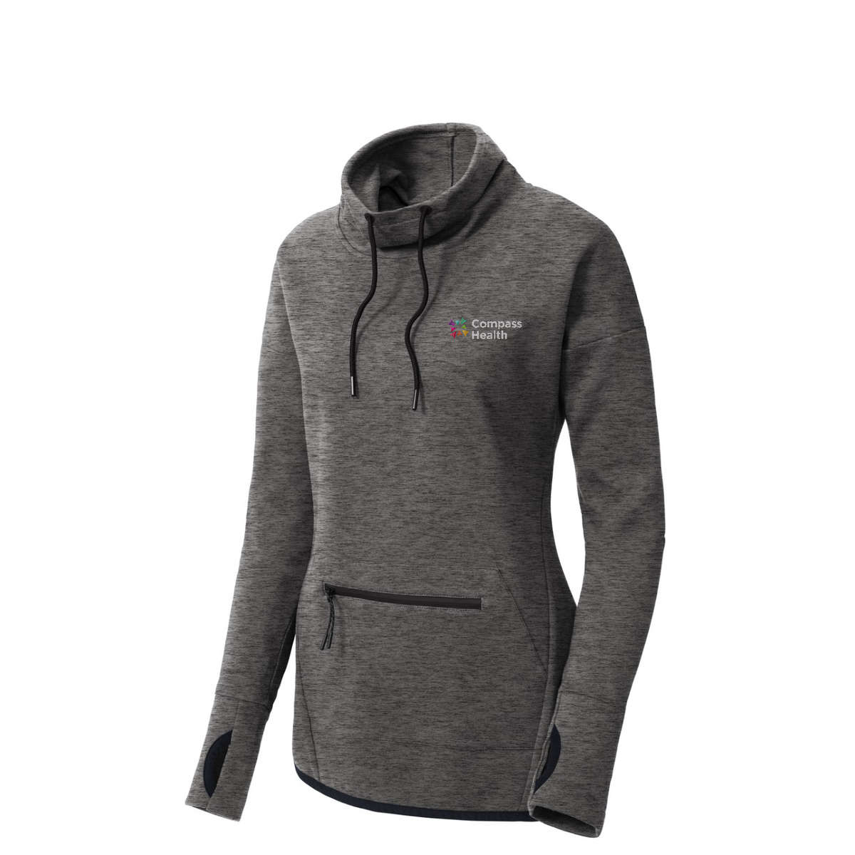 Sport-Tek Women's Triumph Cowl Neck Pullover — Dark Grey Heather