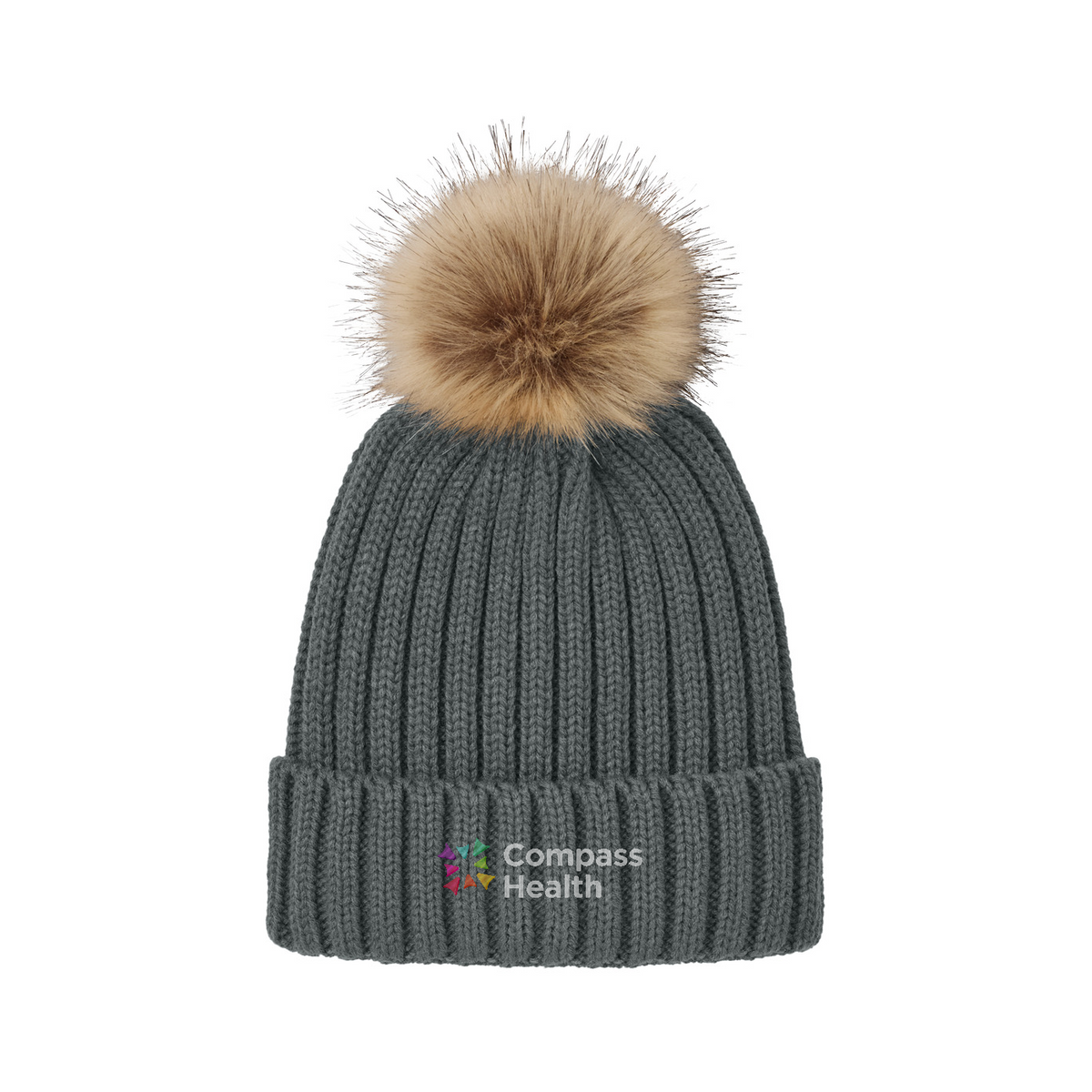 Port Authority Faux Fur Pom Beanie — Storm Grey