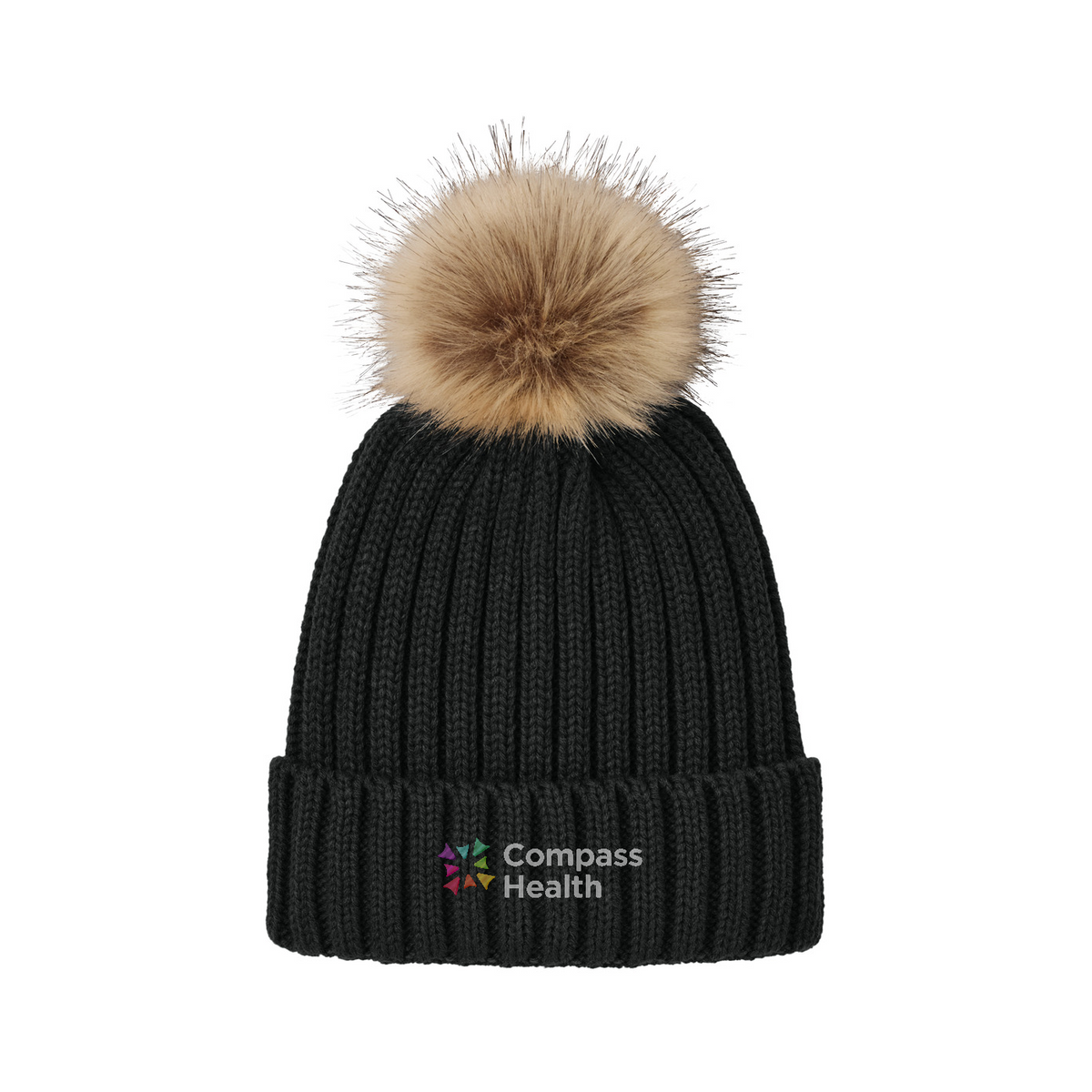 Port Authority Faux Fur Pom Beanie — Deep Black