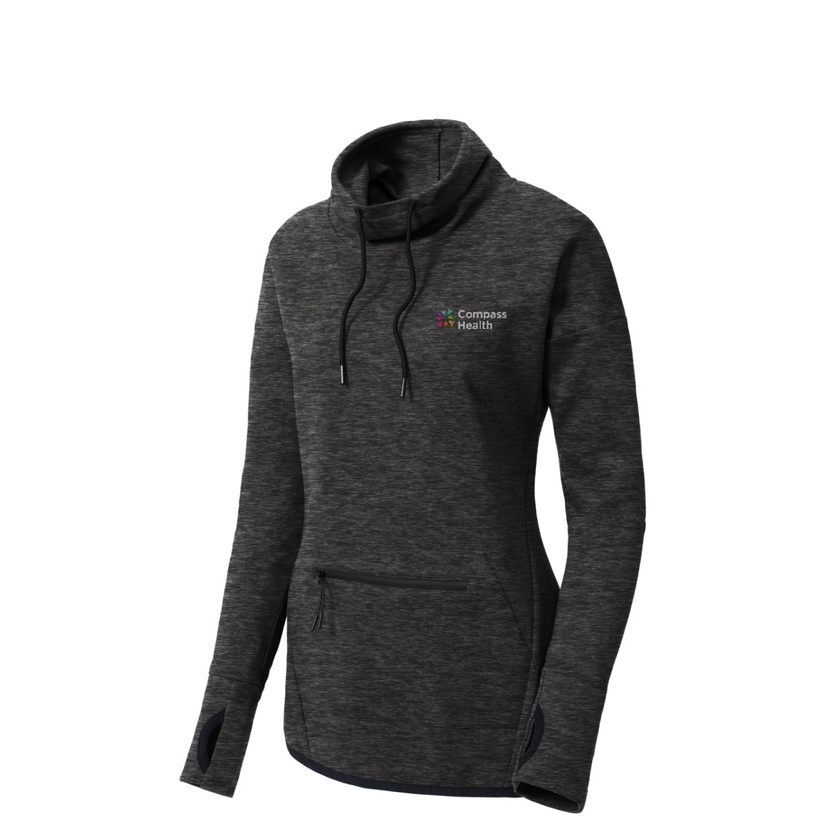 Sport-Tek Women's Triumph Cowl Neck Pullover — Black Heather