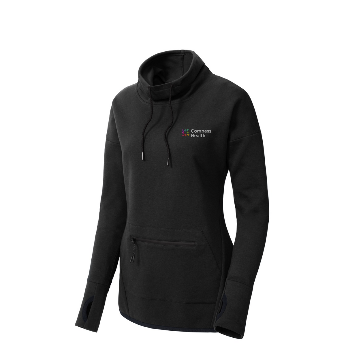 Sport-Tek Women's Triumph Cowl Neck Pullover — Black