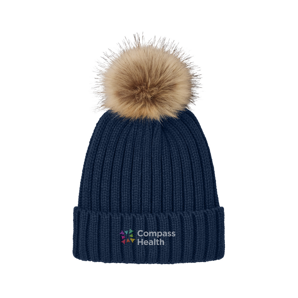 Port Authority Faux Fur Pom Beanie — River Blue Navy
