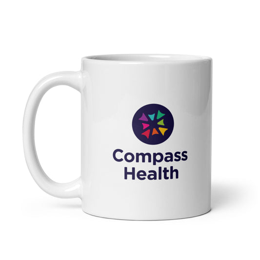 White glossy mug - Compass Health